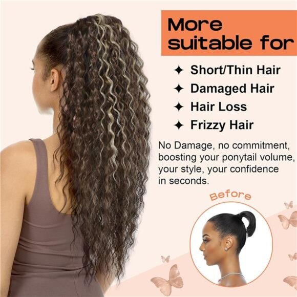 Drawstring Ponytail Extension, Brown Caramel Blonde - Picture 4 of 5